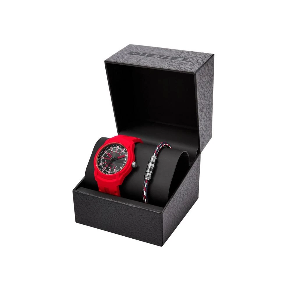 商品Diesel|Men's Red Silicone Strap Watch with Red and Black Nylon Bracelet Armbar Gift Set, 44mm,价格¥447,第4张图片详细描述