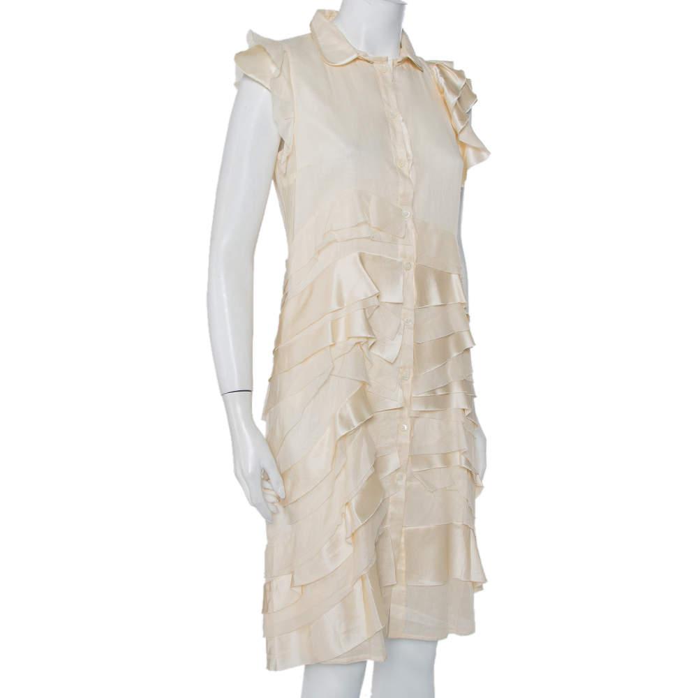 Prada Cream Silk Detachable Collar Detail Ruffled Shirt Dress M商品第2张图片规格展示