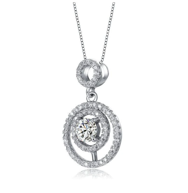 商品Rachel Glauber|White Gold Plated with Clear Cubic Zirconia with Double Halo Drop Solitaire Pendant Necklace,价格¥430,第2张图片详细描述