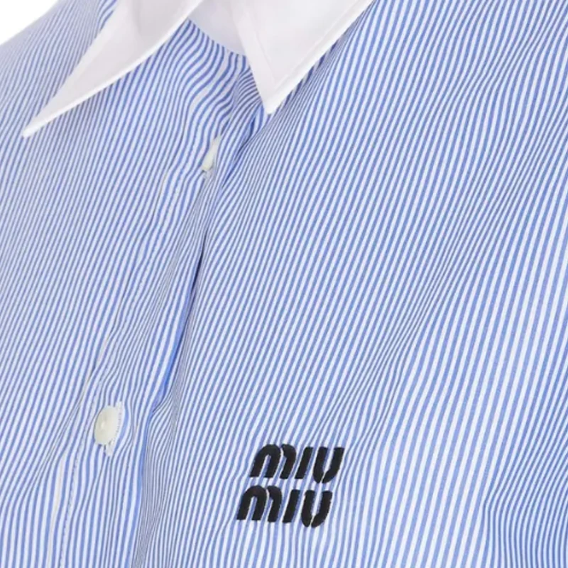 商品[国内直发] Miu Miu|缪缪 条纹翻领长袖合身短款衬衫 女款 蓝色,价格¥8747,第6张图片详细描述