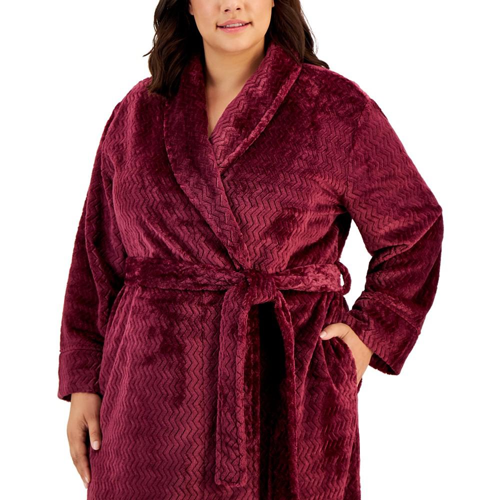 Plus Size Plush Zig Zag Wrap Robe, Created for Macy's商品第3张图片规格展示