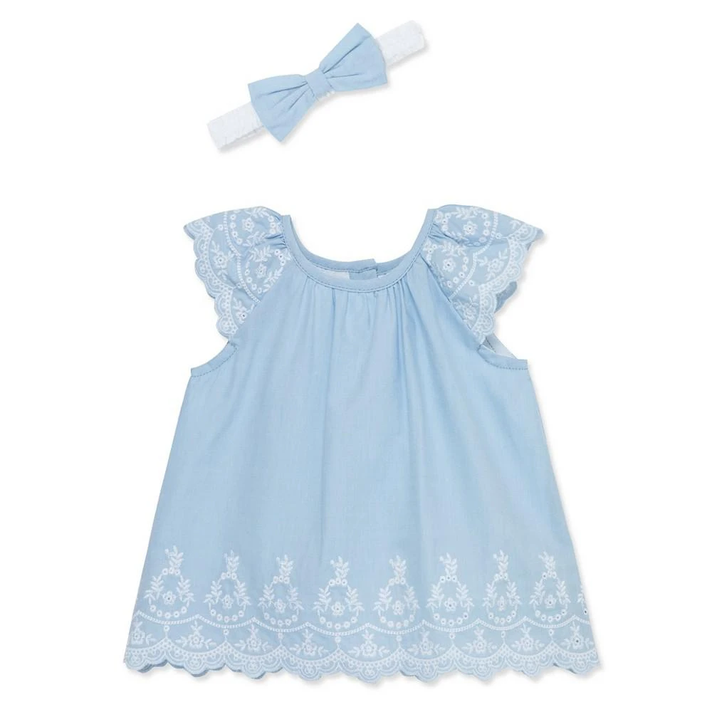 商品Little Me|Baby Girls Blue Eyelet Sunsuit with Headband,价格¥296,第3张图片详细描述