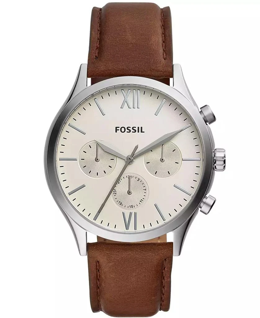 商品Fossil|Men's Fenmore Multifunction Brown Leather Watch 44mm,价格¥479,第1张图片