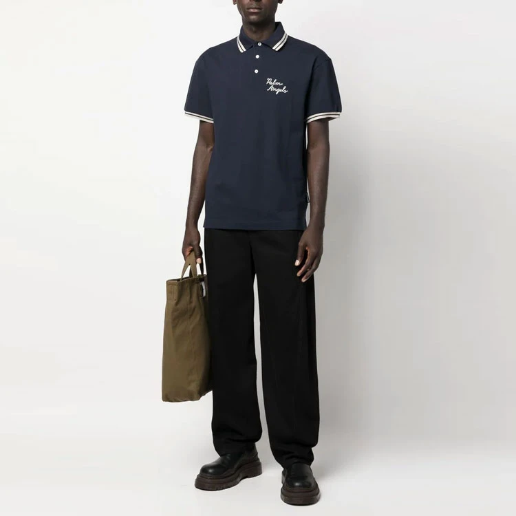 商品[国内直发] Palm Angels|FW22 Logo刺绣对比边饰短袖Polo衫 男款 蓝色,价格¥1840,第3张图片详细描述