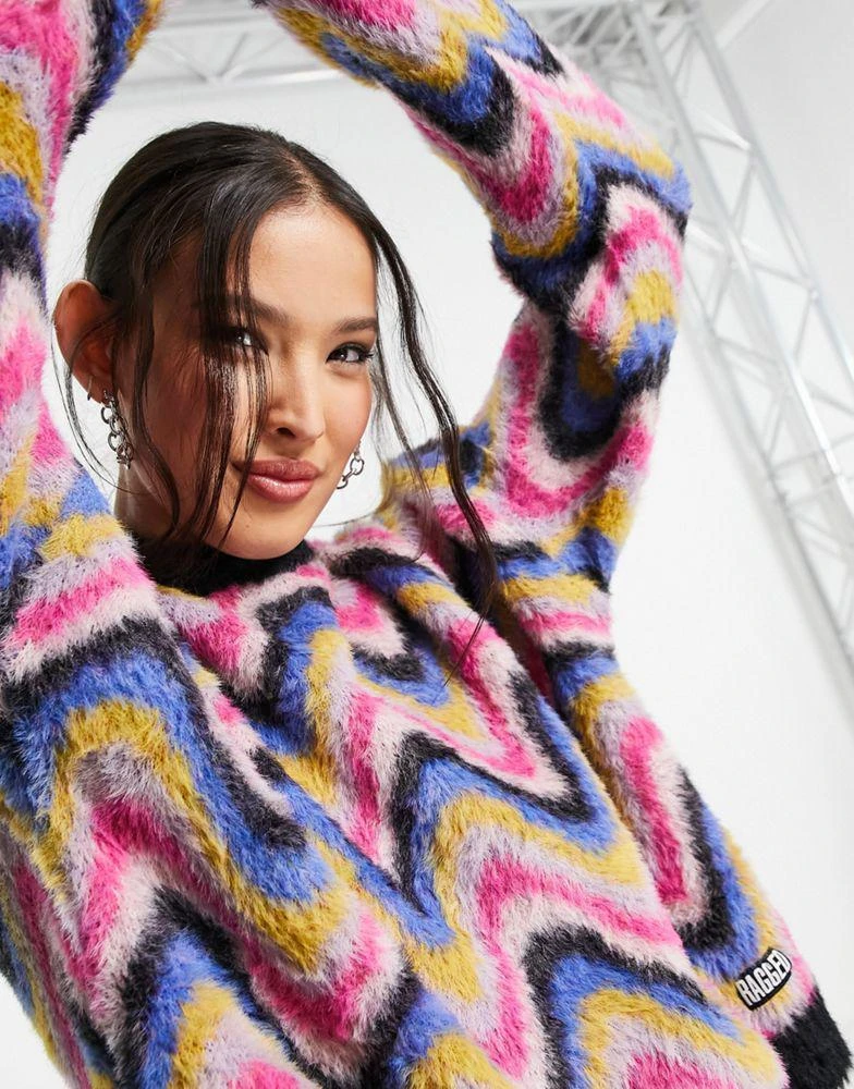 商品The Ragged Priest|The Ragged Priest fluffy knitted jumper in rainbow wave,价格¥263,第4张图片详细描述