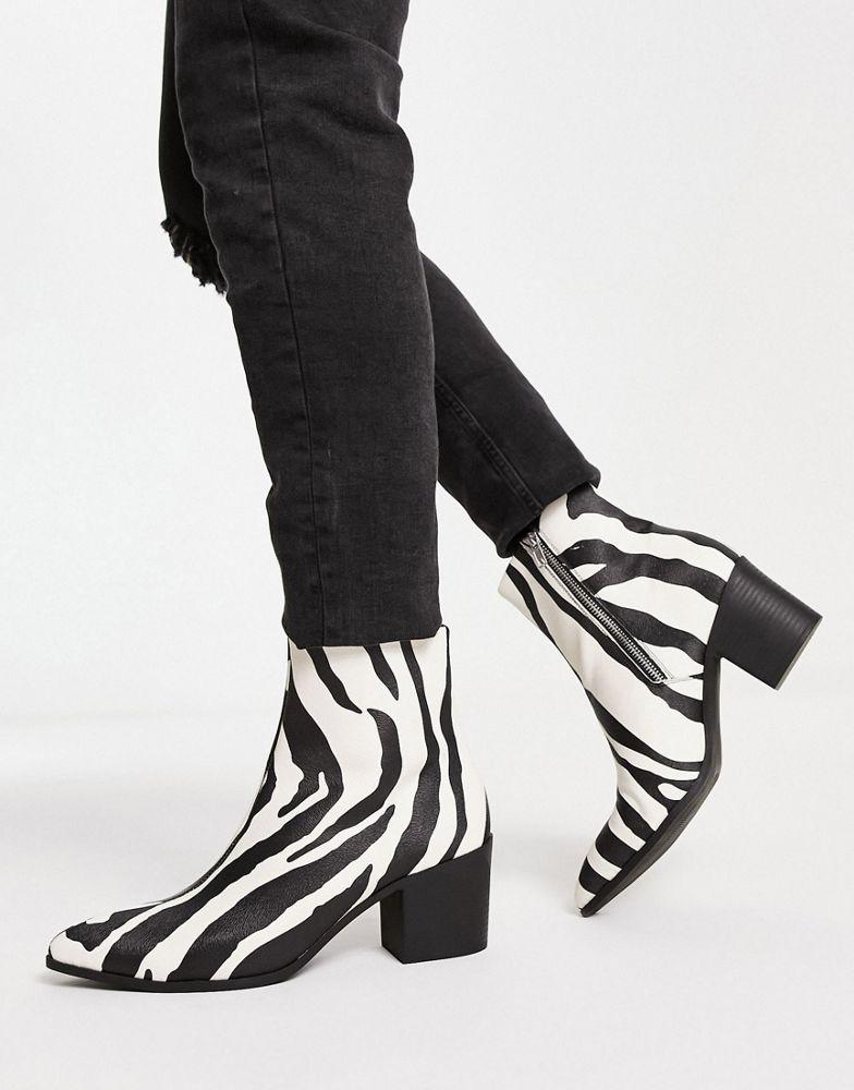 ASOS DESIGN heeled chelsea boot in textured zebra print faux leather商品第1张图片规格展示