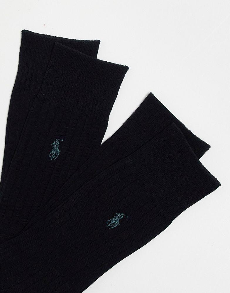 Polo Ralph Lauren 2 pack egyptian cotton rib socks in black商品第2张图片规格展示