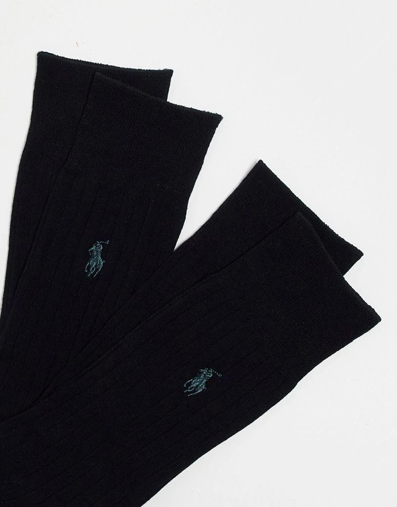 商品Ralph Lauren|Polo Ralph Lauren 2 pack egyptian cotton rib socks in black,价格¥235,第2张图片详细描述