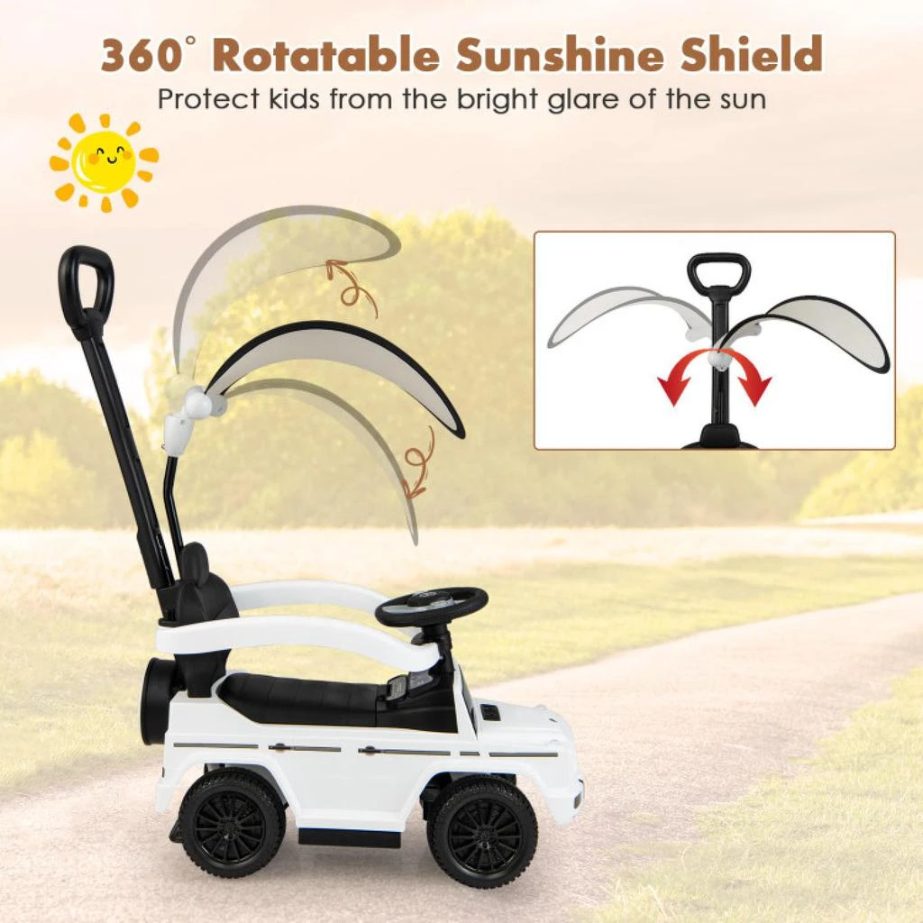 3-In-1 Ride on Push Car Mercedes Benz G350 Stroller Sliding Car with Canopy-White 商品