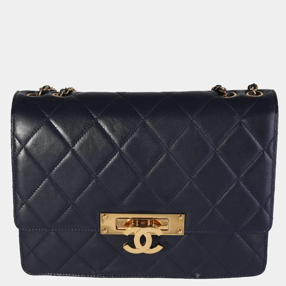 商品[二手商品] Chanel|Chanel Navy Quilted Leather Lambskin Medium Golden Class Flap Shoulder Bag,价格¥33337,第1张图片