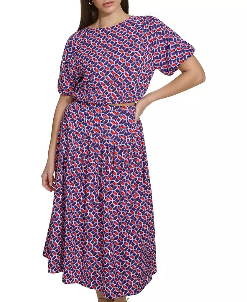 商品Kensie|Women's Geo-Print Puff-Sleeve Midi 2-Pc. Dress,价格¥383,第4张图片详细描述