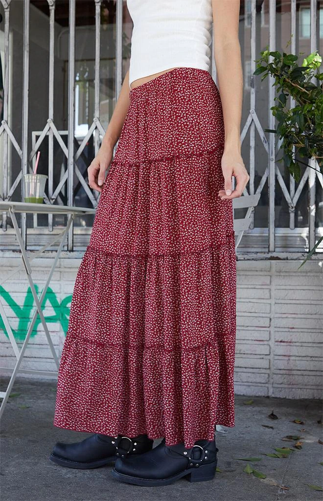 商品John Galt|Red Floral Izzy Tiered Maxi Skirt,价格¥311,第3张图片详细描述