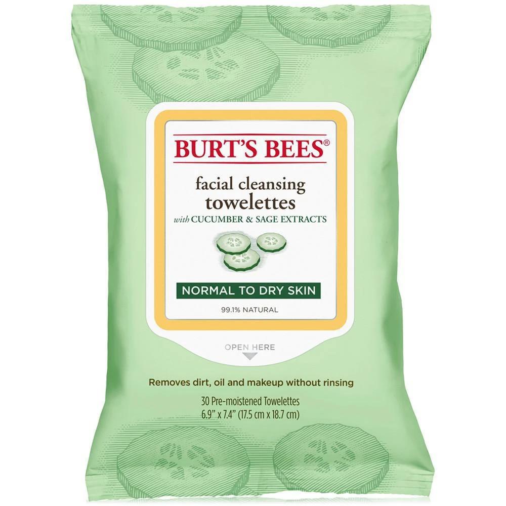 商品Burt's Bees|黄瓜鼠尾草面部清洁湿巾 - 30片装,价格¥45,第1张图片