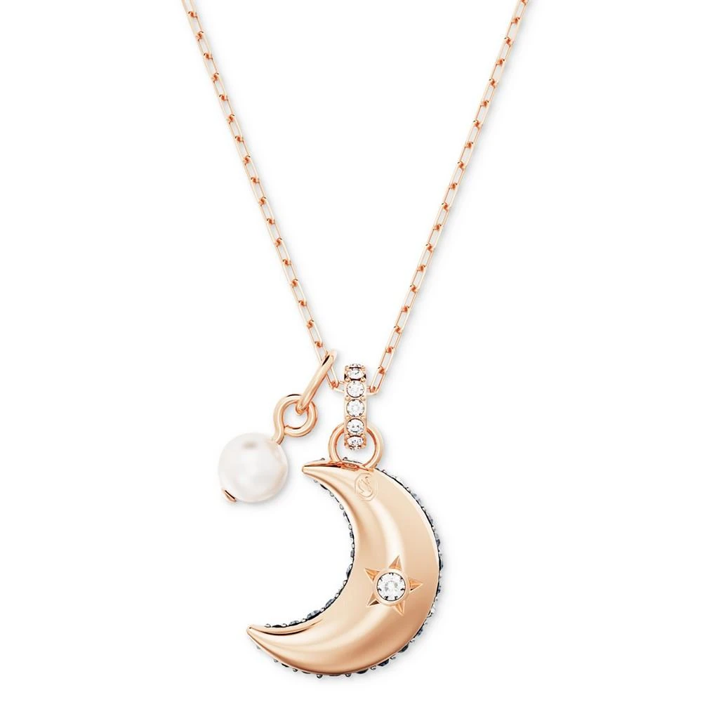 商品Swarovski|Rose Gold-Tone Crystal Moon & Imitation Pearl Pendant Necklace, 15-3/4" + 2-3/4" extender,价格¥1093,第4张图片详细描述