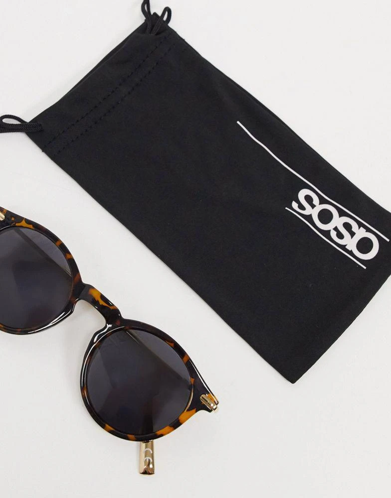 商品ASOS|ASOS DESIGN round sunglasses with metal arms in tort with polarised lens,价格¥77,第4张图片详细描述