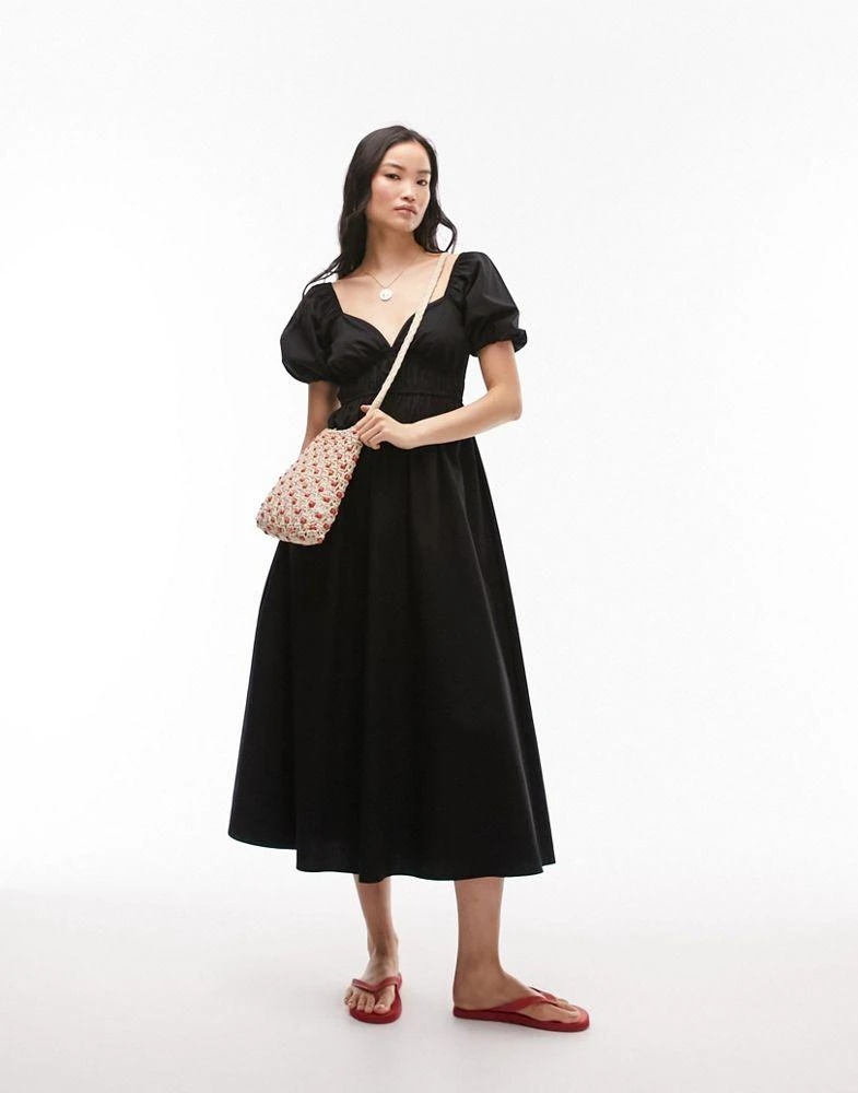 商品Topshop|Topshop ruched poplin midi dress in black,价格¥494,第4张图片详细描述