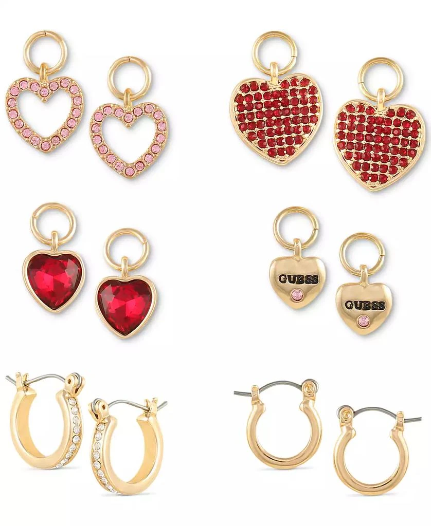 商品GUESS|Gold-Tone 6-Pc. Set Crystal Interchangeable Heart Charm & Huggie Hoop Earrings,价格¥208,第1张图片