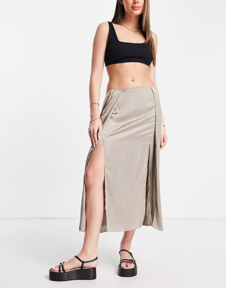 French Connection satin slip skirt in brown商品第3张图片规格展示