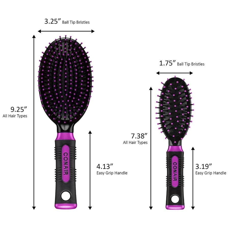 商品Conair|Professional Cushion Hairbrush, 2pc Multi-Size Set,价格¥45,第4张图片详细描述