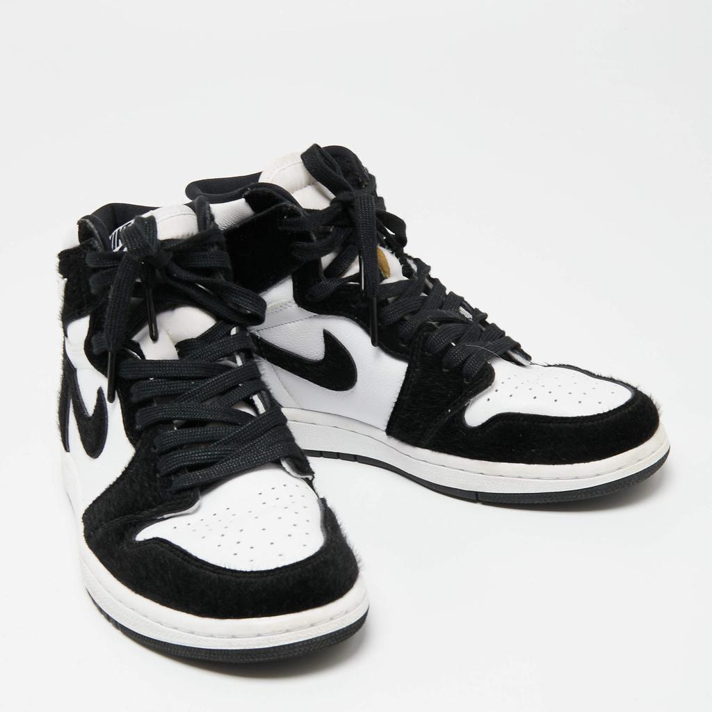 Air Jordans Black/White Calf Hair And Leather 1 Retro COJP High Top Sneakers Size 38.5商品第4张图片规格展示
