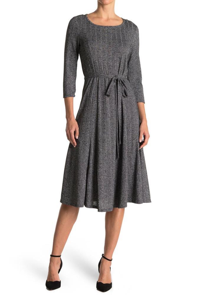 商品Nina Leonard|Sylvia 3/4 Sleeve A-Line Metallic Ribbed Midi Dress,价格¥244,第1张图片