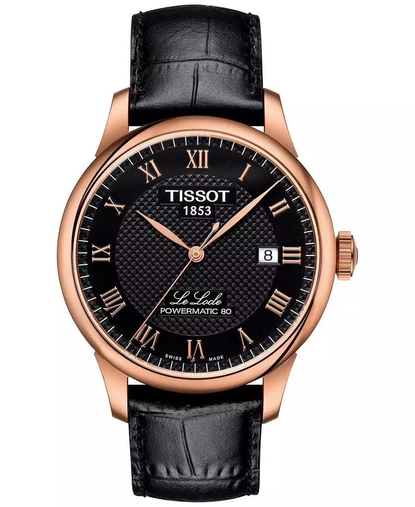 商品Tissot|Men's Swiss Le Locle Black Leather Strap Watch 40mm,价格¥5526,第1张图片