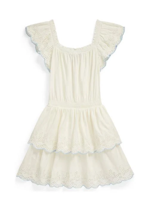 商品Ralph Lauren|Lauren Childrenswear Girls 7 16 Eyelet Tiered Cotton Jersey Dress,价格¥171,第2张图片详细描述