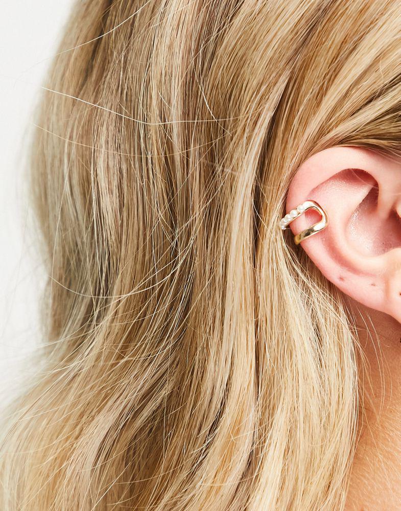 Topshop double row faux pearl ear cuff in gold商品第4张图片规格展示