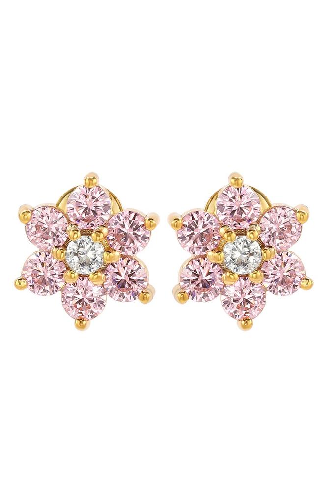 Sterling Silver & CZ Pink Flower Stud Earrings商品第1张图片规格展示