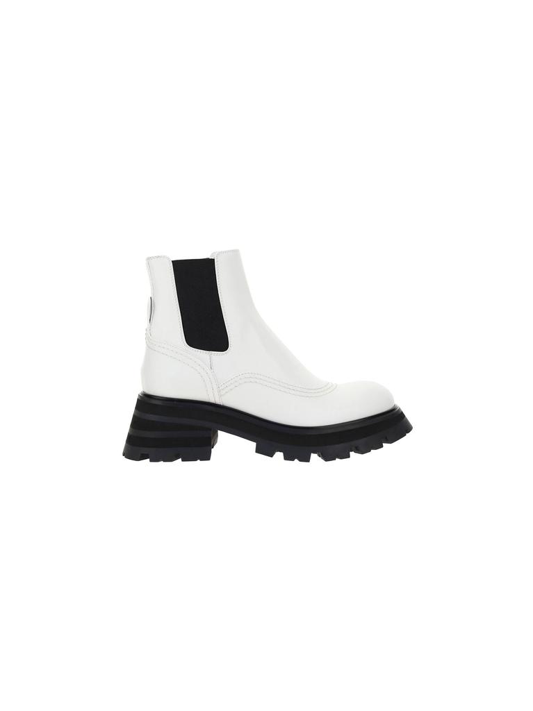 Alexander Mcqueen Women's  White Leather Ankle Boots商品第1张图片规格展示