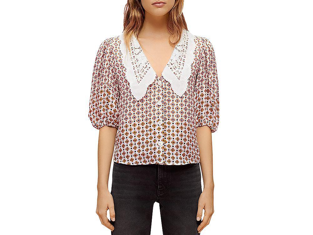 商品Maje|Cosange Embroidered Collar Printed Linen Shirt,价格¥1525,第1张图片
