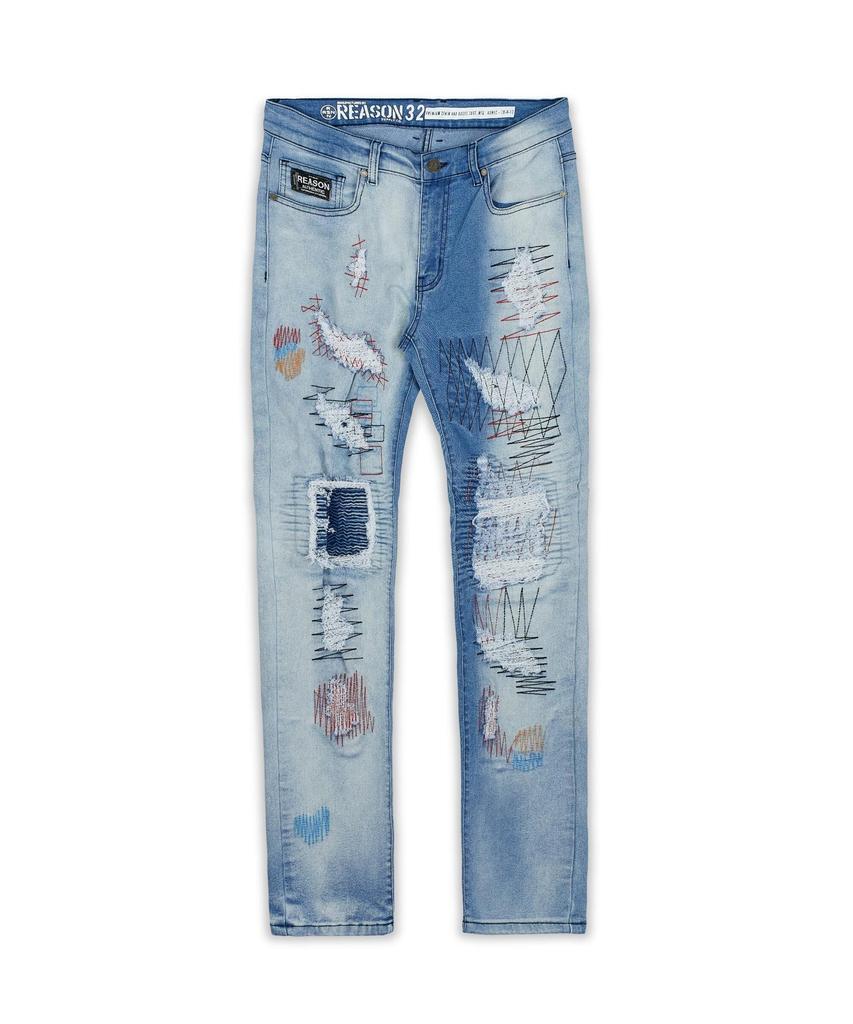 商品Reason Clothing|Perry Embroidered Slim Fit Light Washed Denim Jeans,价格¥363,第6张图片详细描述