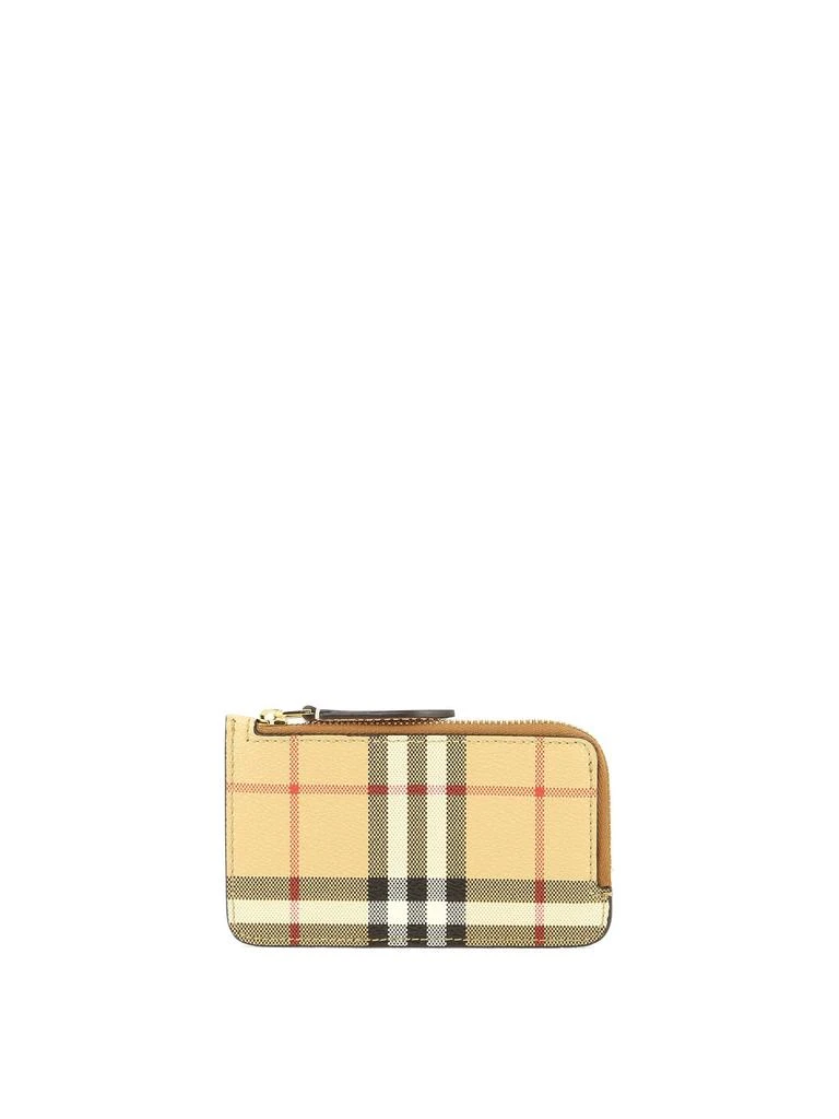 商品Burberry|Check And Leather Zip Card Case Wallets & Card Holders Beige,价格¥1208,第1张图片