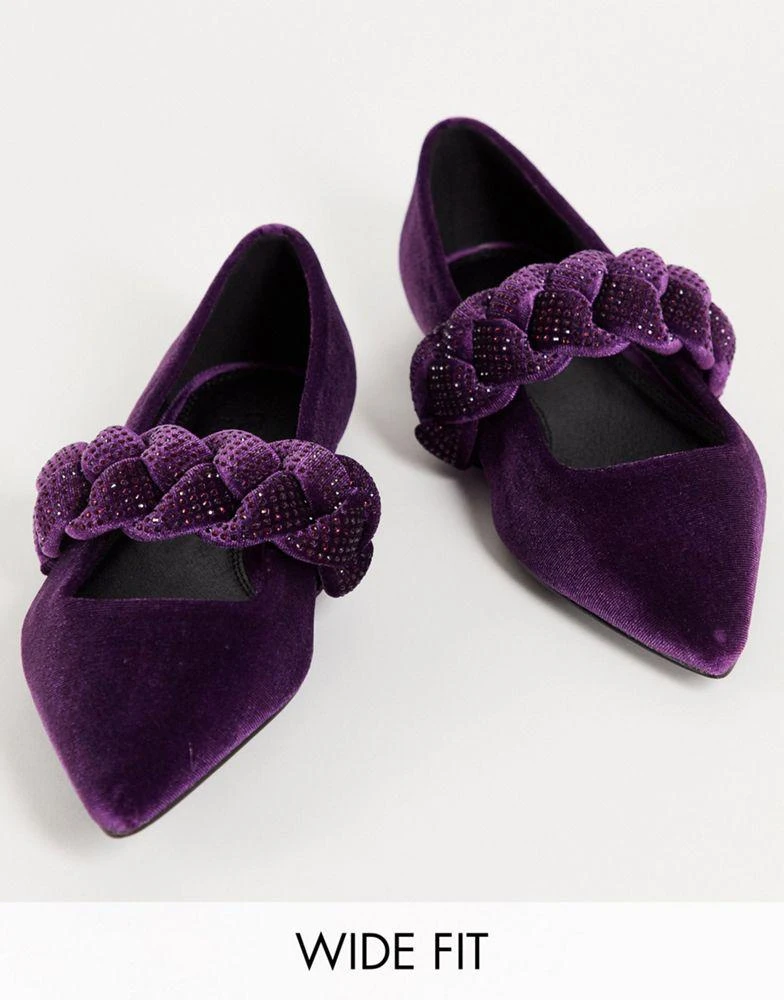 商品ASOS|ASOS DESIGN Wide Fit Liberty plaited pointed ballet flats in purple velvet,价格¥111,第1张图片