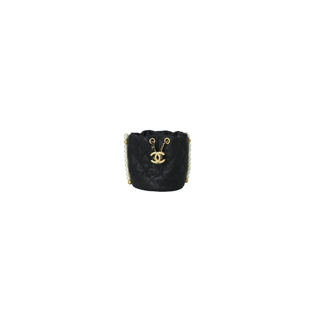 商品Chanel|Chanel Mini Drawstring Bag Calfskin Pearl with Gold Metal Black,价格¥32636,第1张图片