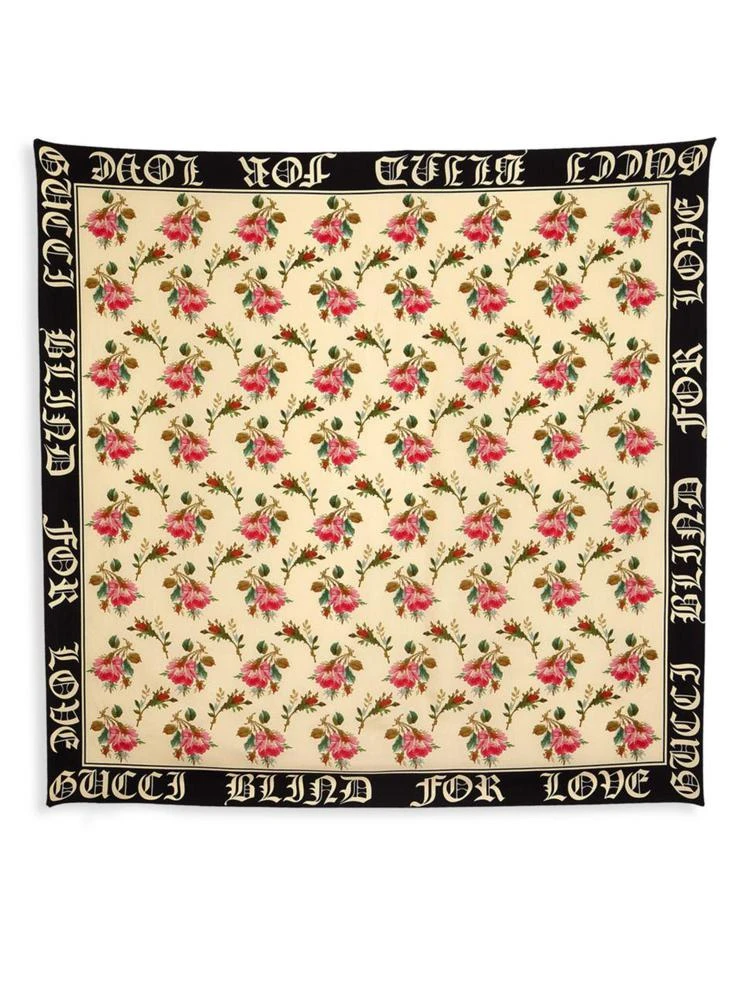 商品Gucci|Rose Print Silk Gucci Border Scarf,价格¥3712,第2张图片详细描述