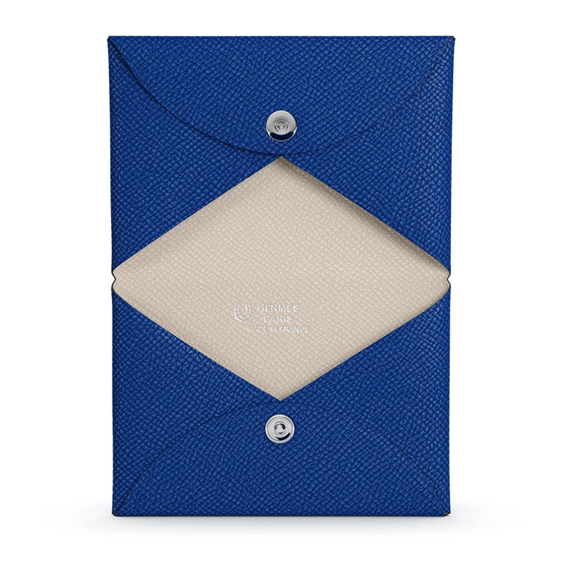 商品Hermes|【预售3-7天】HERMES/爱马仕 Calvi系列 女士电蓝色小牛皮按扣闭合钱包卡片夹H258723AA00,价格¥2856,第4张图片详细描述