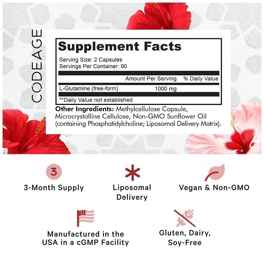 商品Codeage|L-Glutamine 1000 mg Supplement,价格¥284,第4张图片详细描述