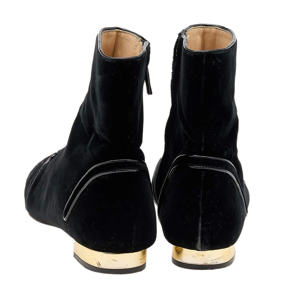 商品[二手商品] Charlotte Olympia|Charlotte Olympia Black Velvet Cat Embroidered Ankle Boots Size 39,价格¥890,第5张图片详��细描述