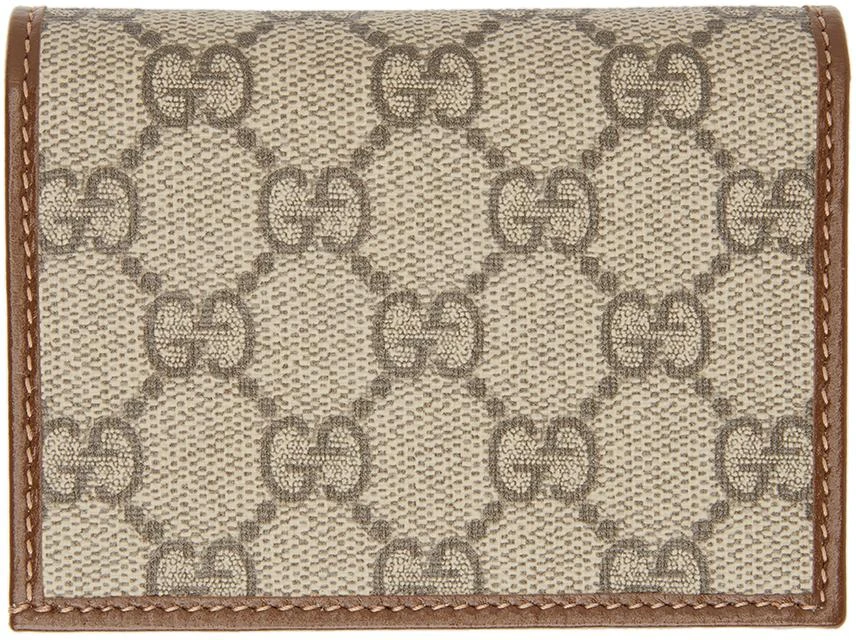 商品Gucci|Beige & Brown GG 'Gucci 1955' Horsebit Card Holder Wallet,价格¥4162,第2张图片详细描述