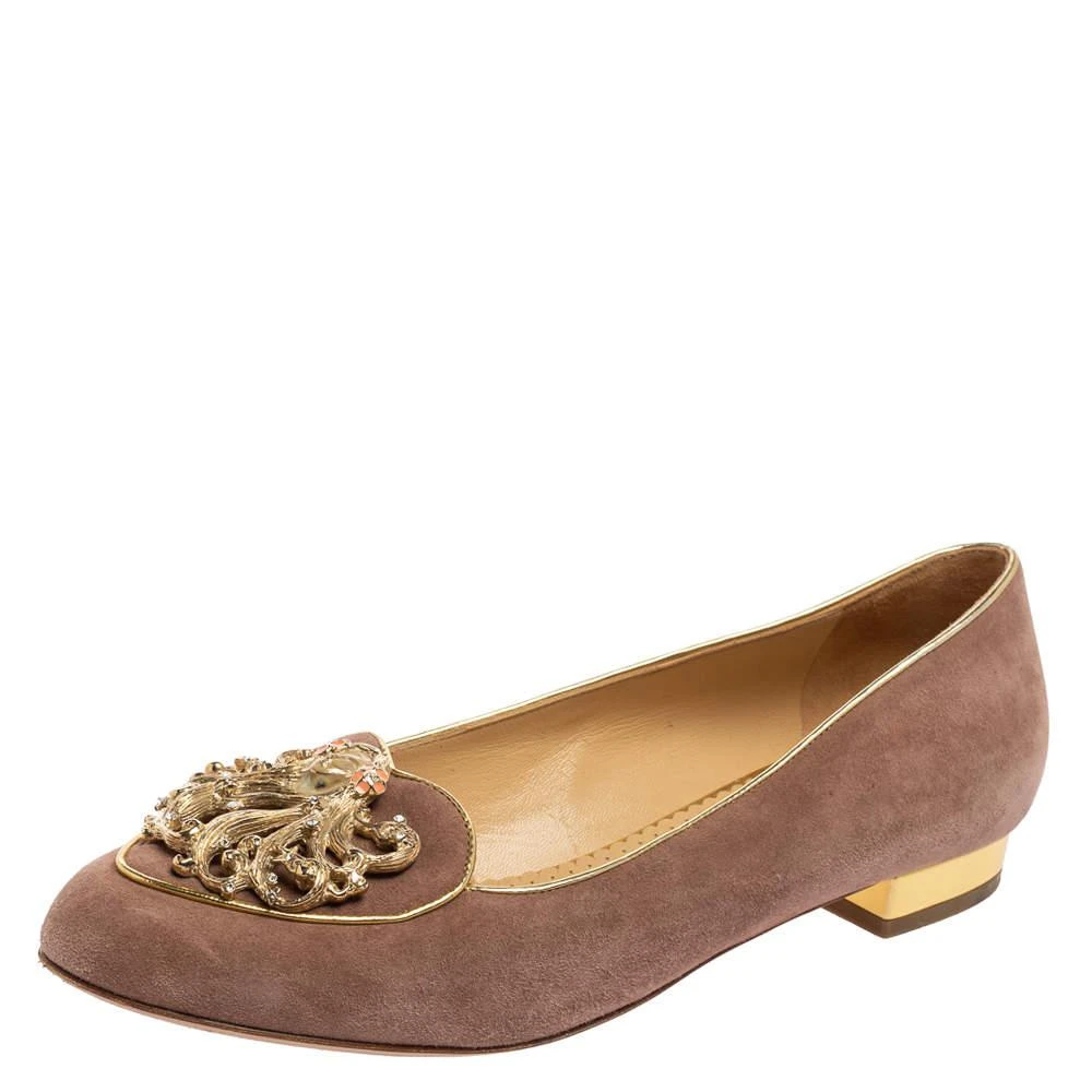 商品[二手商品] Charlotte Olympia|Charlotte Olympia Dusty Pink Suede Zodiac Virgo Ballet Flats Size 38,价格¥1052,第1张图片