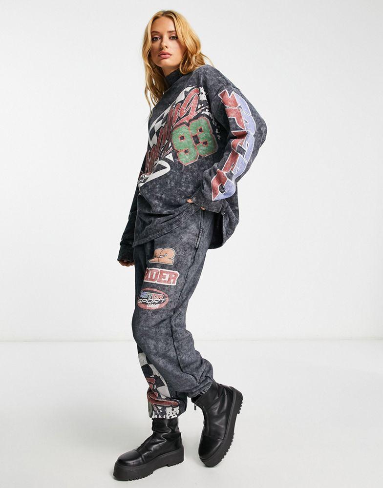ASOS DESIGN motocross graphic jogger co-ord in washed grey商品第1张图片规格展示