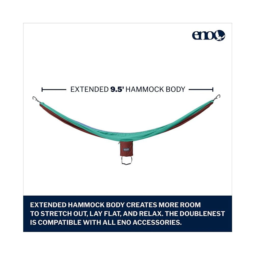 商品ENO|DoubleNest Hammock - Lightweight, Portable, 1 to 2 Person Hammock - For Camping, Hiking, Backpacking, Travel, a Festival, or the Beach - Seaglass/Merlot/Denim,价格¥558,第2张图片详细描述