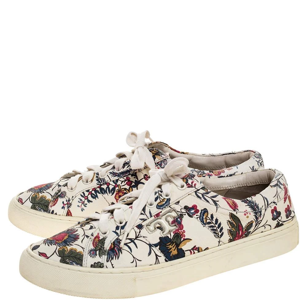 商品[二手商品] Tory Burch|Tory Burch White Floral Print Leather Amalia Low Top Sneakers Size 39.5,价格¥1146,第4张图片详细描述