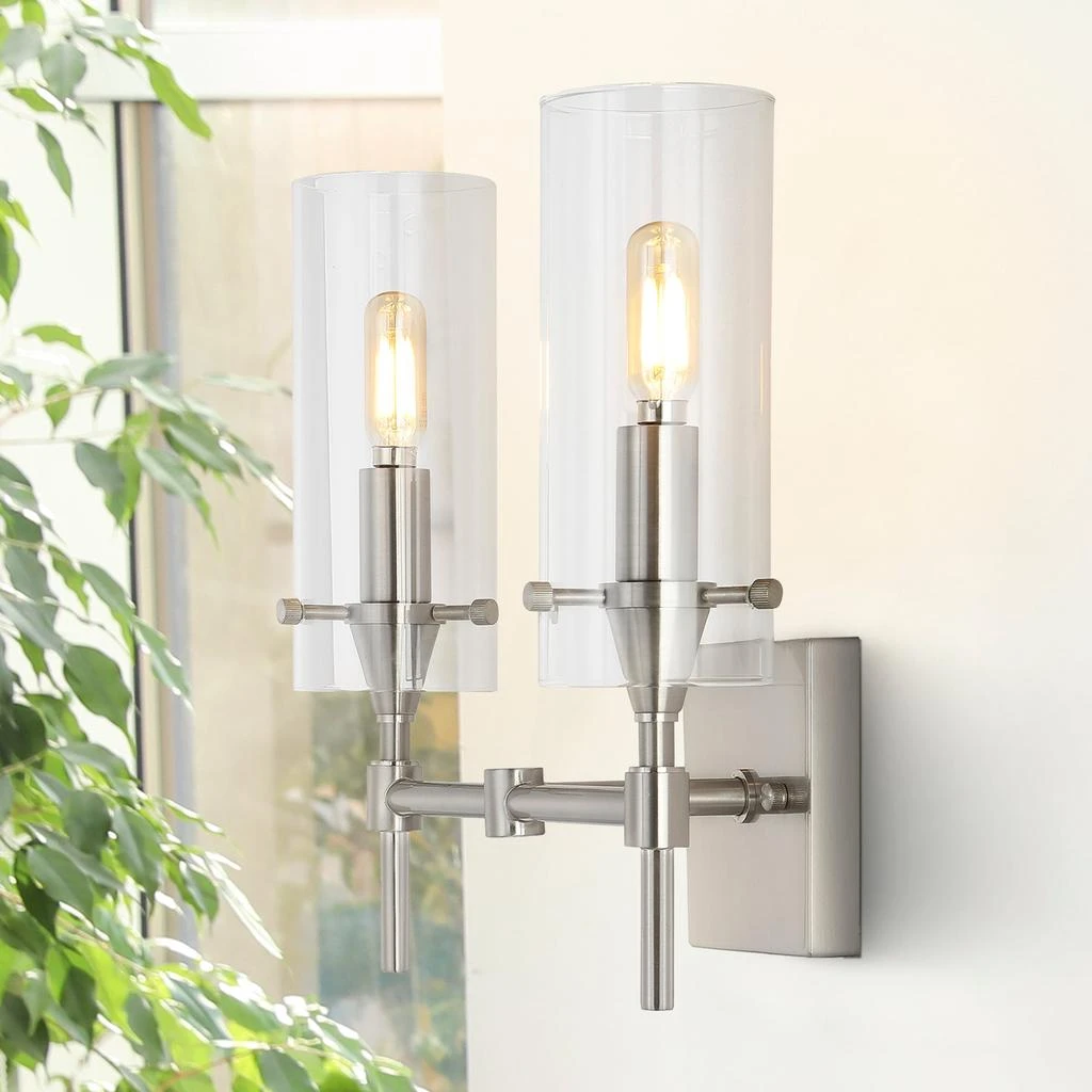 商品JONATHAN Y|Cato 13.5" 2-Light Modern Farmhouse Iron/Glass LED Vanity,价格¥755,第1张图片