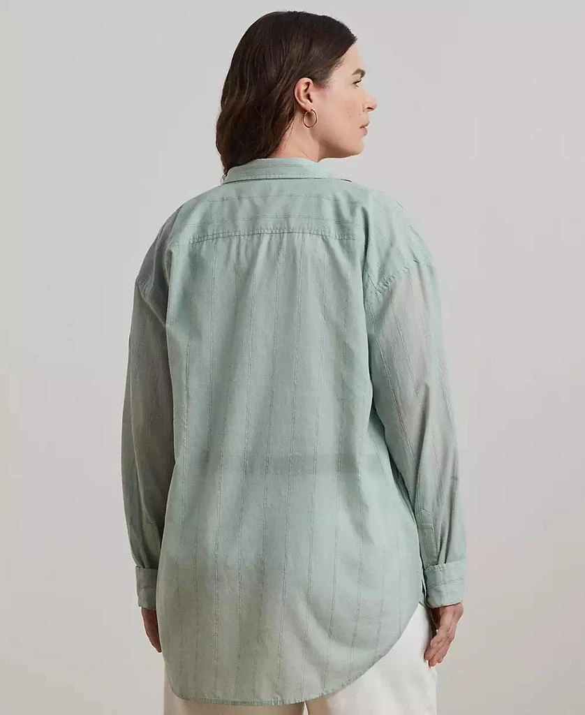 商品Ralph Lauren|Plus Size Oversize Striped Cotton Voile Shirt,价格¥1089,第2张图片详细描述