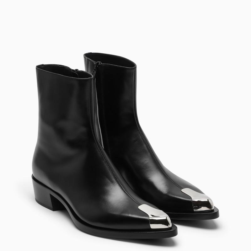 Black leather Punk ankle boots商品第2张图片规格展示