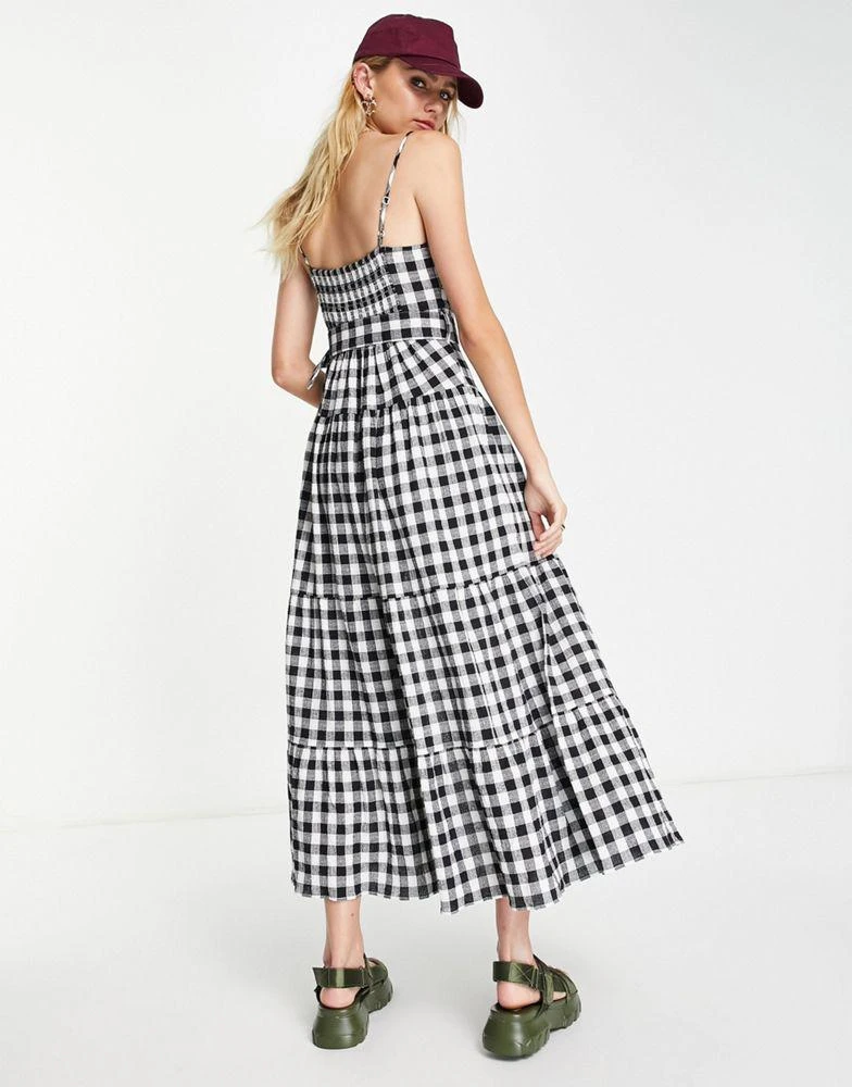 商品ASOS|ASOS DESIGN tiered belted maxi sundress in mono gingham,价格¥219,第2张图片详细描述