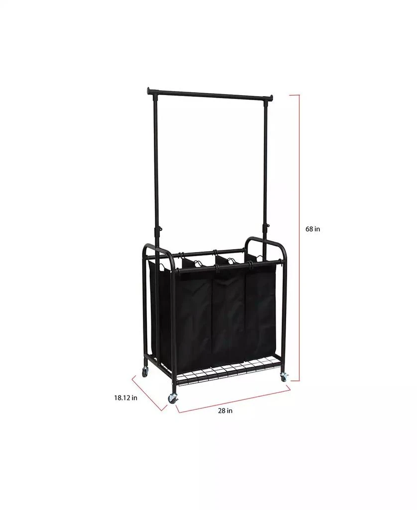 3-Bag Rolling Laundry Sorter with Adjustable Hanging Bar 商品