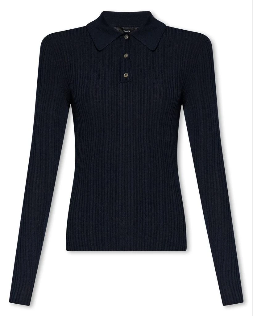 商品Theory|Theory Button Detailed Ribbed-Knit Polo Shirt,价格¥2091,第1张图片